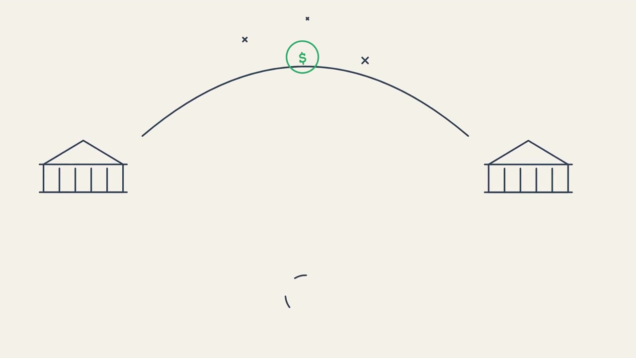 Animated Graphic Showing Money Transfer Between Two Banks