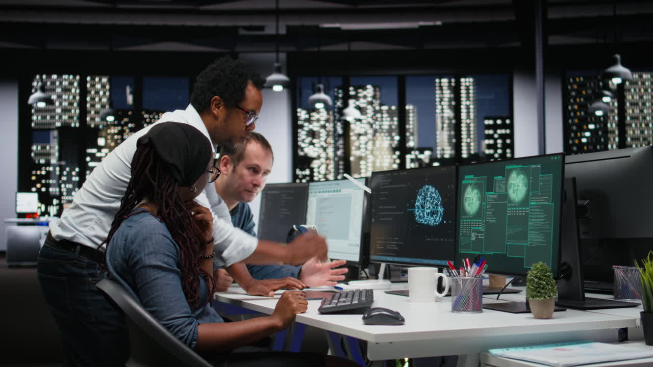 Diverse Team of Programmers Reacting to System Hacked Alert