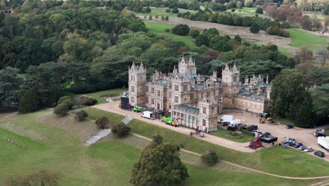 aerial view of a castle or mansion used as a film set