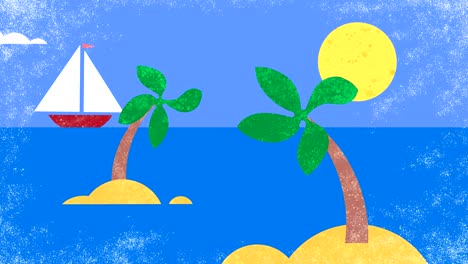 the sailing ship floats on the sea