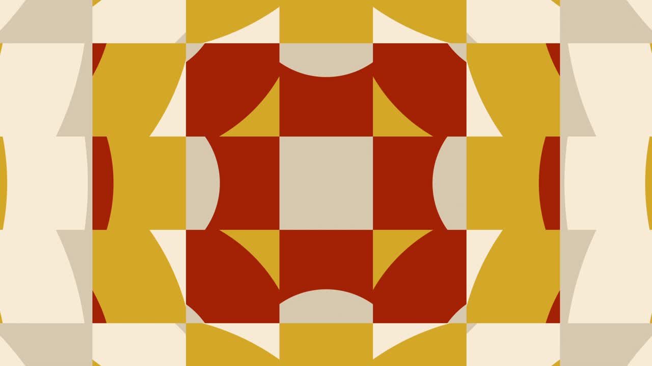 최소한의 기하학적 모션 그래픽 배경, 트렌디한 다채로운 패 변형의 추상적인 타일, 기본 모양의 원활한 루프 애니메이션