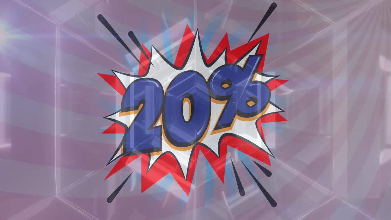 túnel brillante más del 20 por ciento de venta banner de texto en burbuja de habla contra fondo radial púrpura