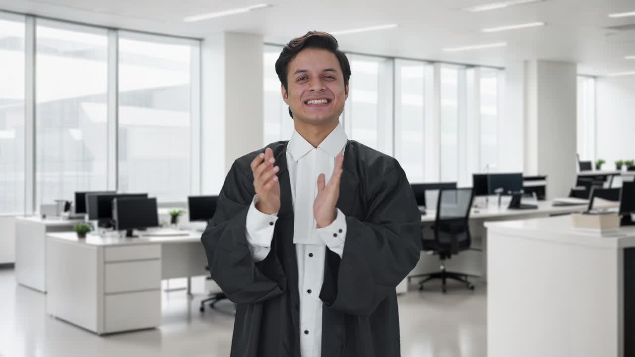 un abogado indio feliz aplaudiendo y apreciando
