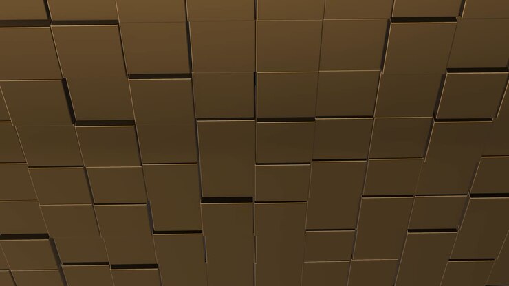 Cubes network with information inside, moving and connecting, forming a cubical wall.