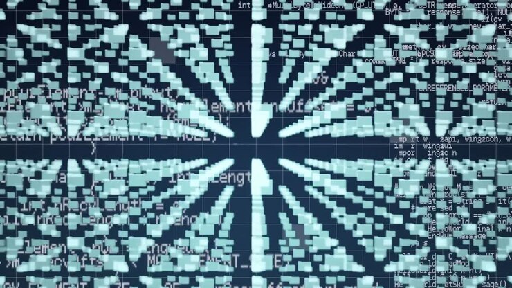 Animation of online security padlock formed with computer circuit board and data processing