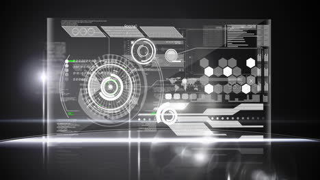 animación de escaneos y procesamiento de datos a través de una pantalla digital