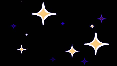 animation blue stars shape sparkles on black background.