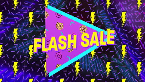 flash sale animation with vibrant patterns, lightning bolts in background