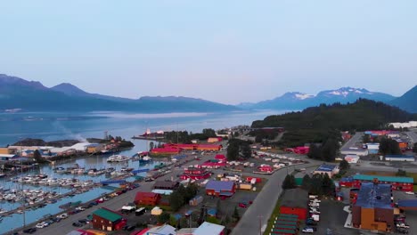 4k drone video of boats and ships in port valdez in valdez, ak during sunny summer day