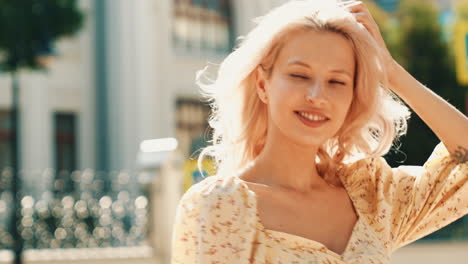 beautiful woman in a yellow floral dress