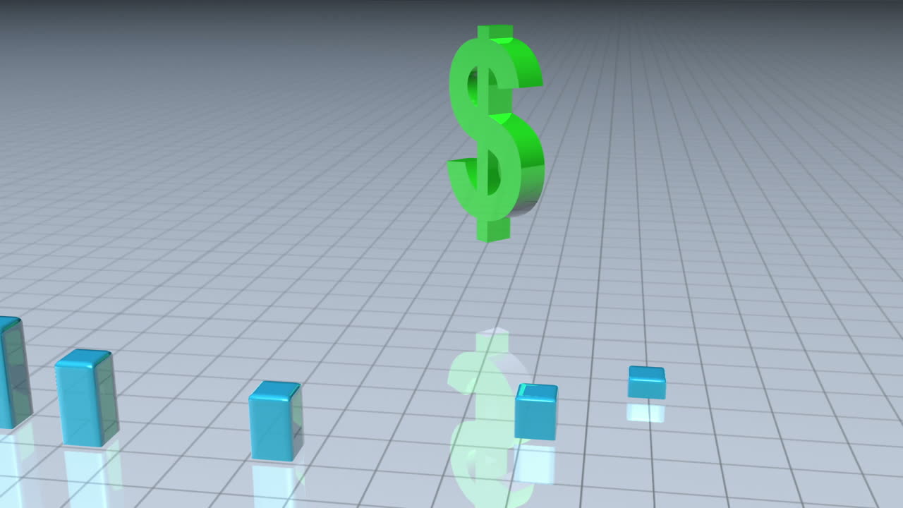 Simbolo del dollaro circondato da un grafico a barre