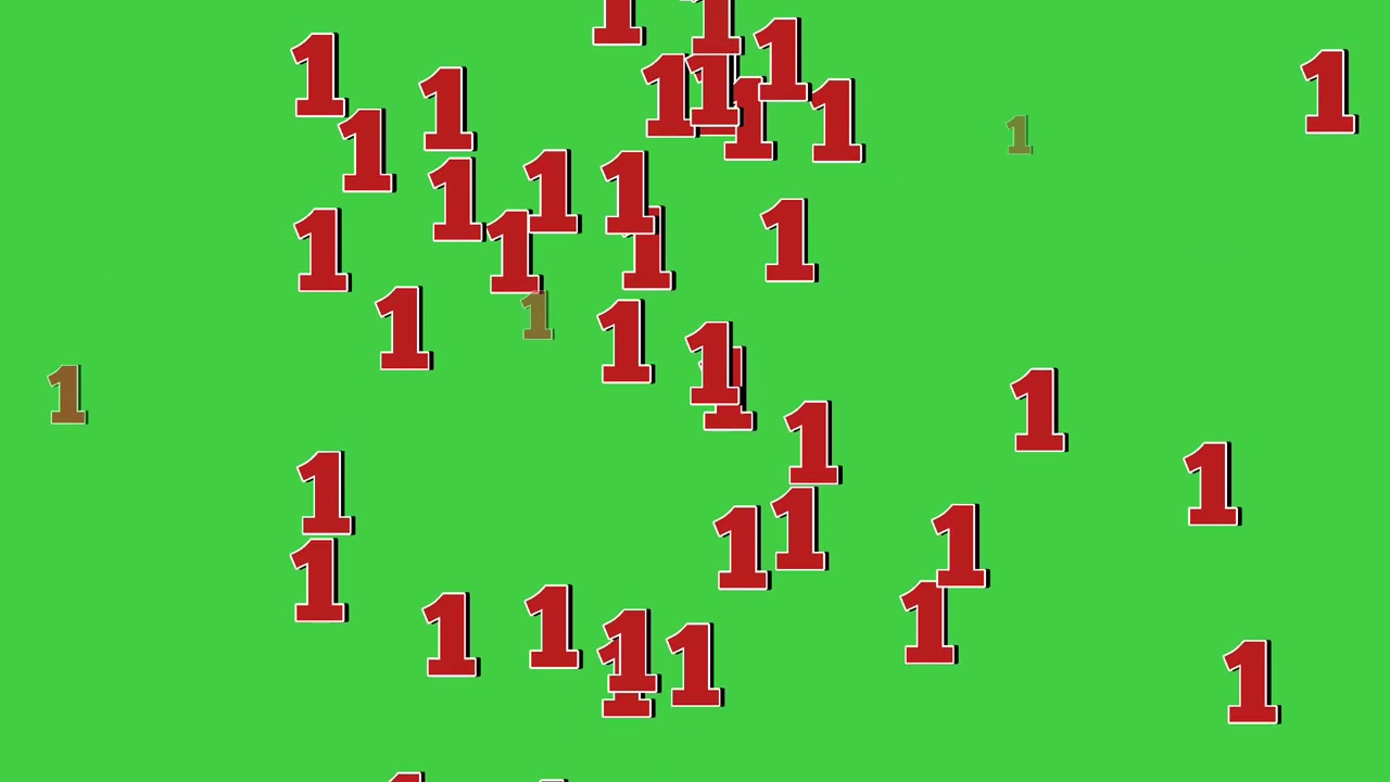 Animazione numero 1 simbolo che cade, grafica in movimento su schermo verde