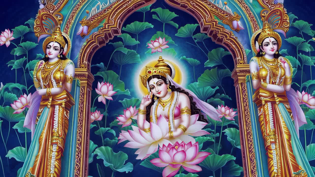 Hindu Goddess Painting and Temple Interior