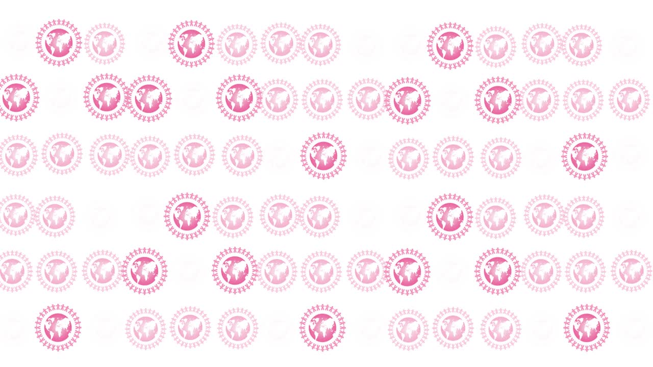 animación de varios logotipos de globos rosados que brillan sobre un fondo blanco