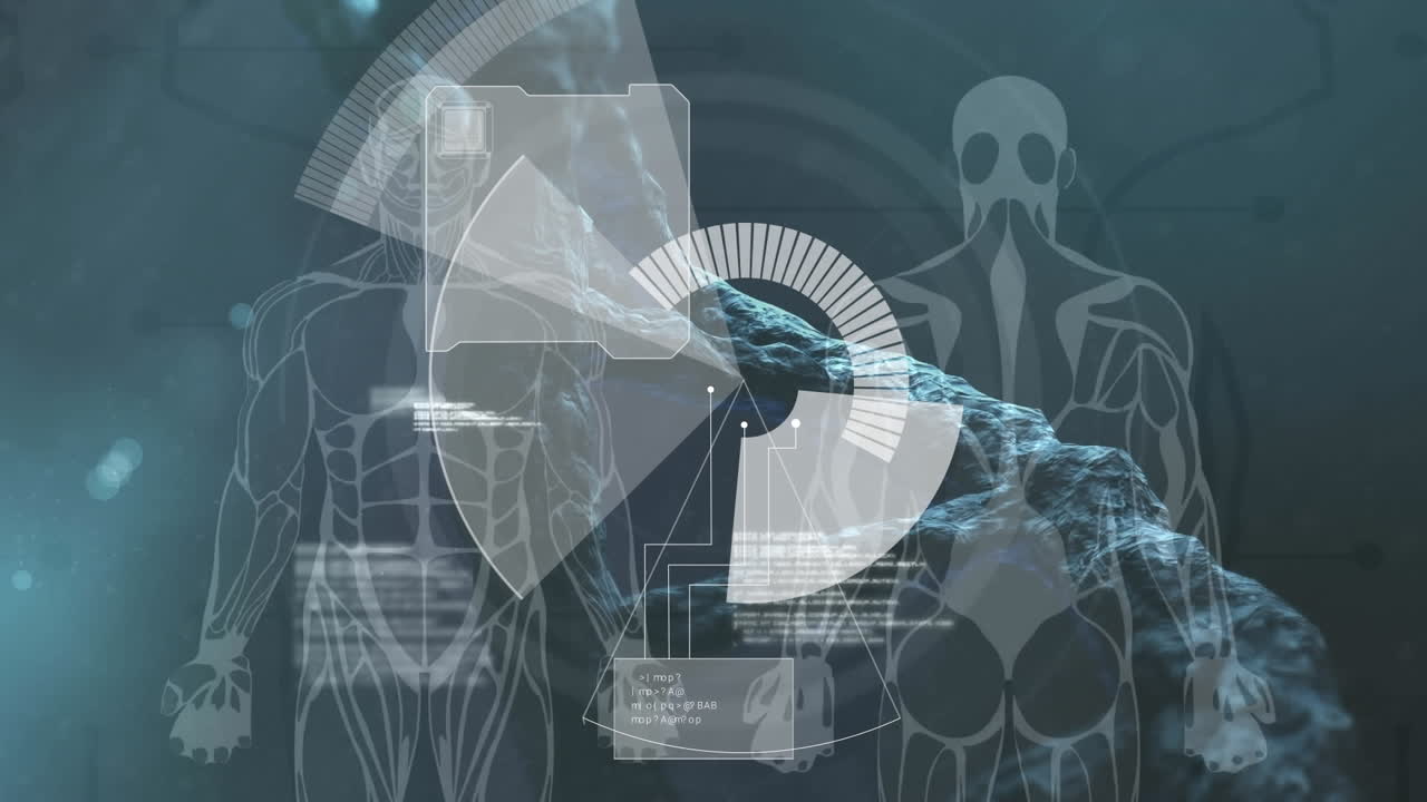animación del procesamiento de datos y humano sobre cadena de adn.