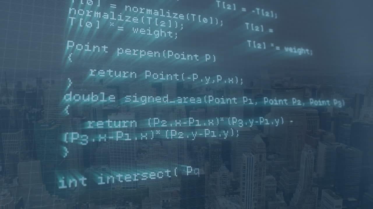 Animation of data processing over cityscape