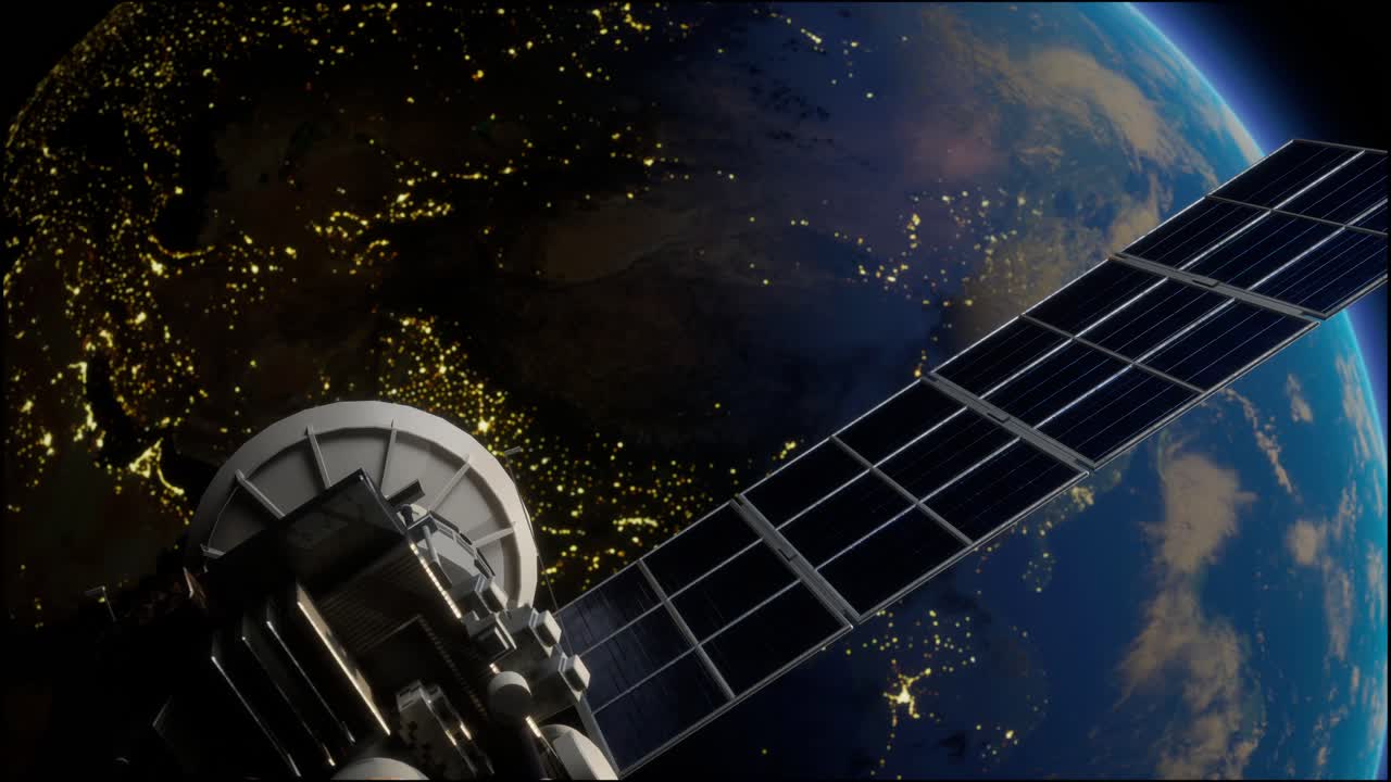 satélite artificial de la tierra. un satélite que vuela en el espacio sobre el globo