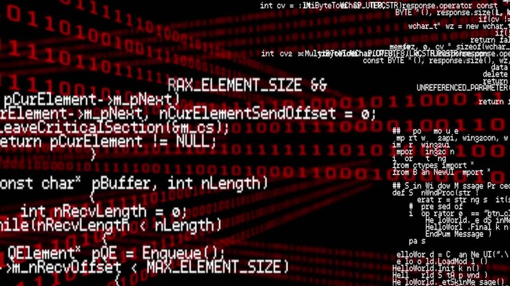 Animation der Datenverarbeitung und binären Codierung auf schwarzem Hintergrund