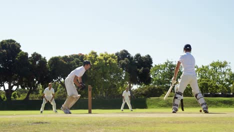 Bateador-Golpeando-Una-Pelota-Durante-Un-Partido-De-Cricket