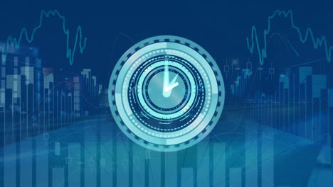 animación de reloj en movimiento y escaneo de alcance sobre el gráfico