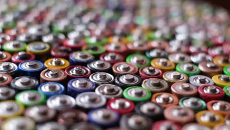 used batteries are stacked in the center types aaa aa 9volt top view background used batteries are stacked in the center types aaa aa 9volt top view background texture of electric batteries