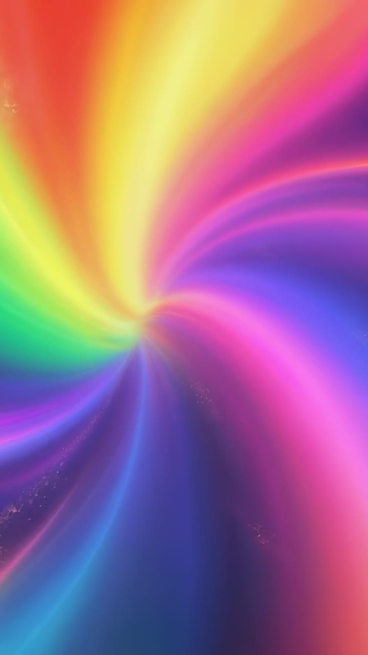 Vertical video: Rainbow vortex appearing, rotating with shifting hues and sparkles in digital space