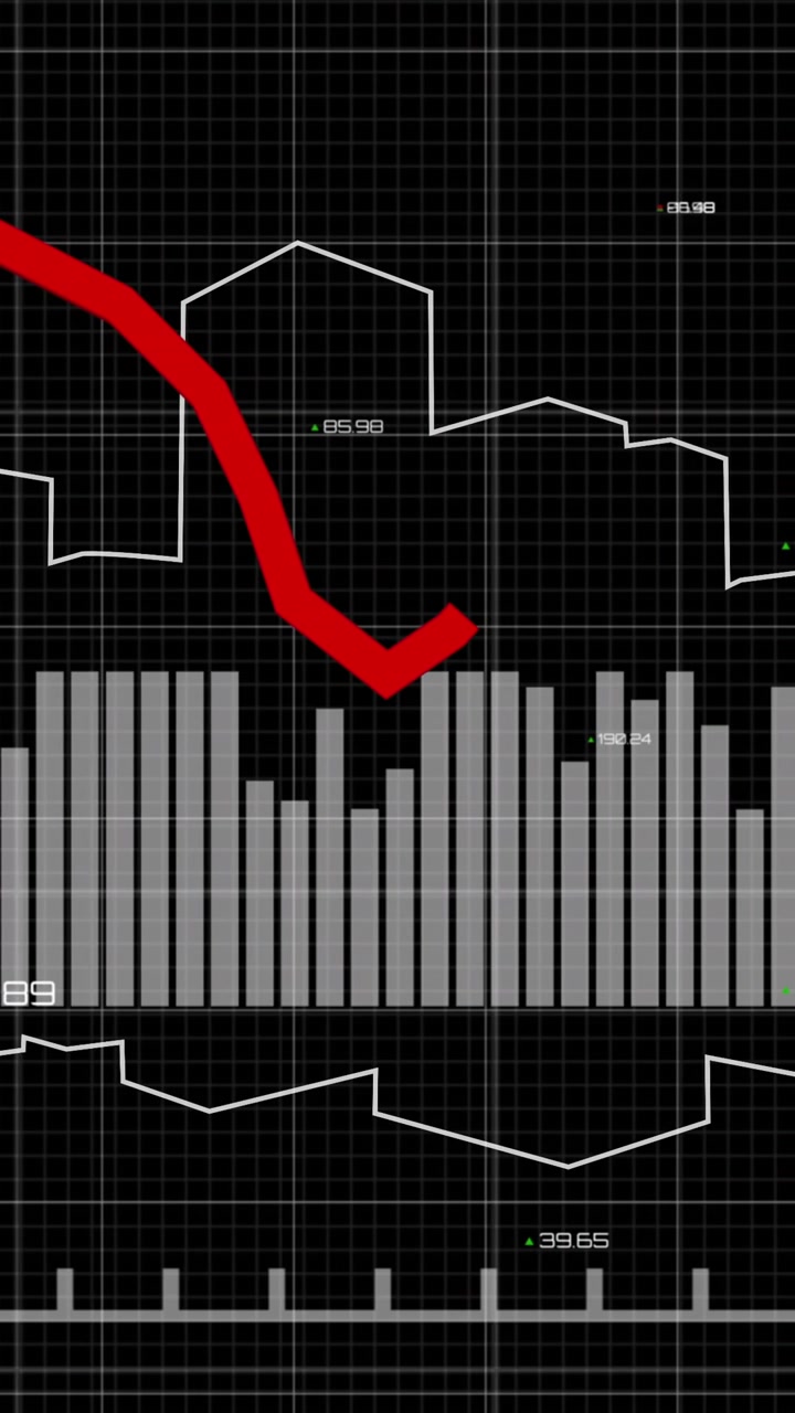 Animation of financial data processing over cityscape