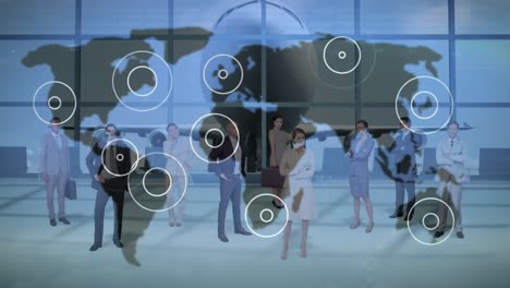 animación de la red global de conexiones con personas en el fondo