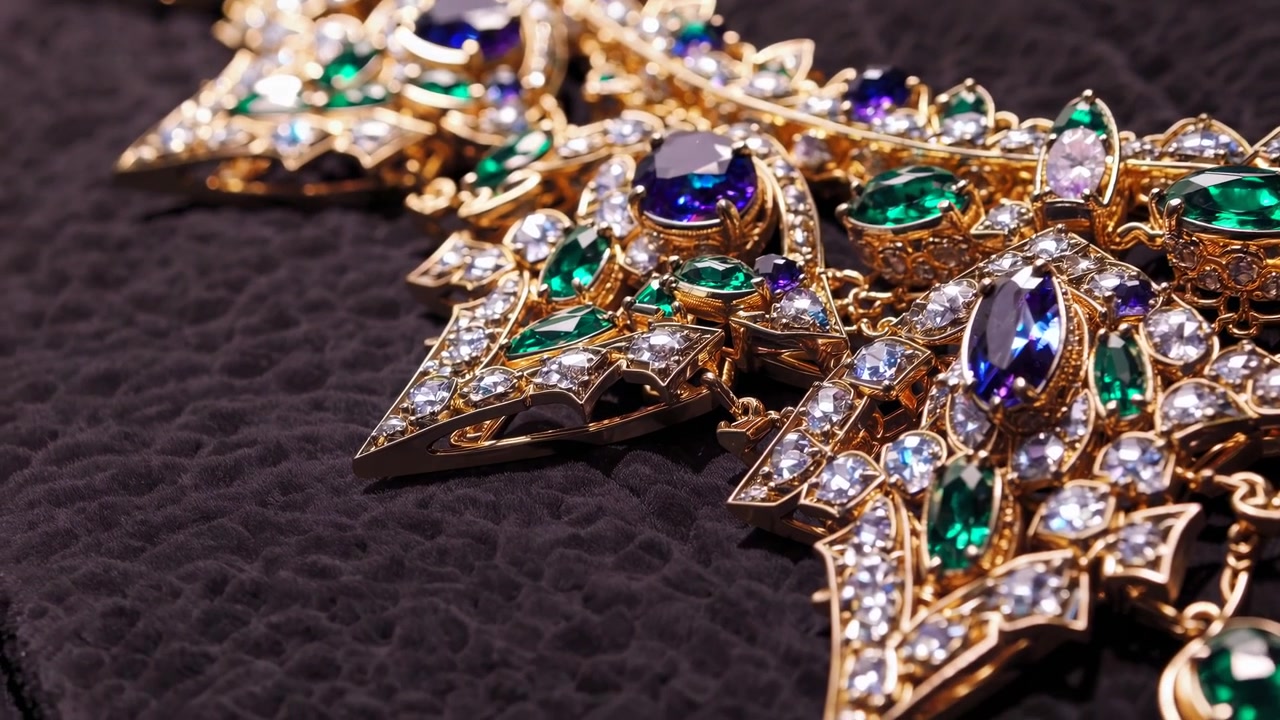 Collana d'oro scintillante adornata con gemme preziose colorate
