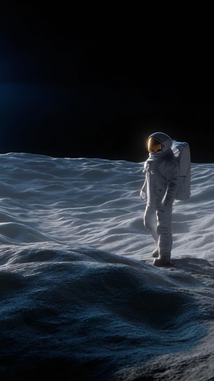 Astronaut Exploring the Moon's Surface: A Journey Through the Lunar Landscape Captured in Stunning Detail with Highlights of a Distant Starry Sky