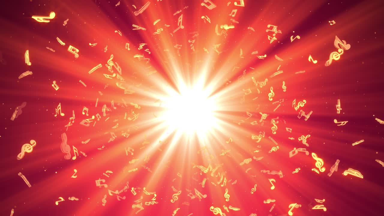 은 색의 음악 음악 노트 기호 소리 파동, 비트 빛 광선 루프 배경