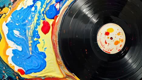 un disco de vinilo sentado en la parte superior de una pintura colorida