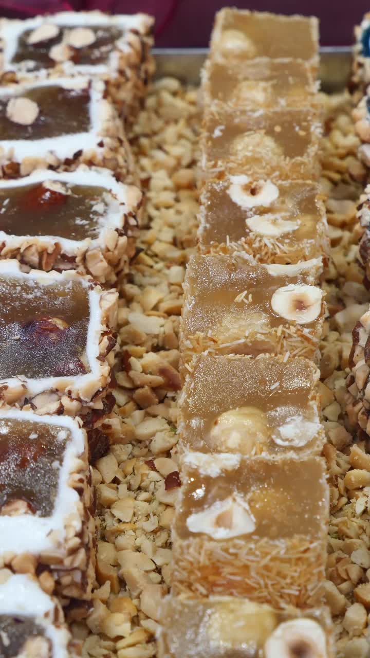 Close-up of Traditional Turkish Delight with Nuts