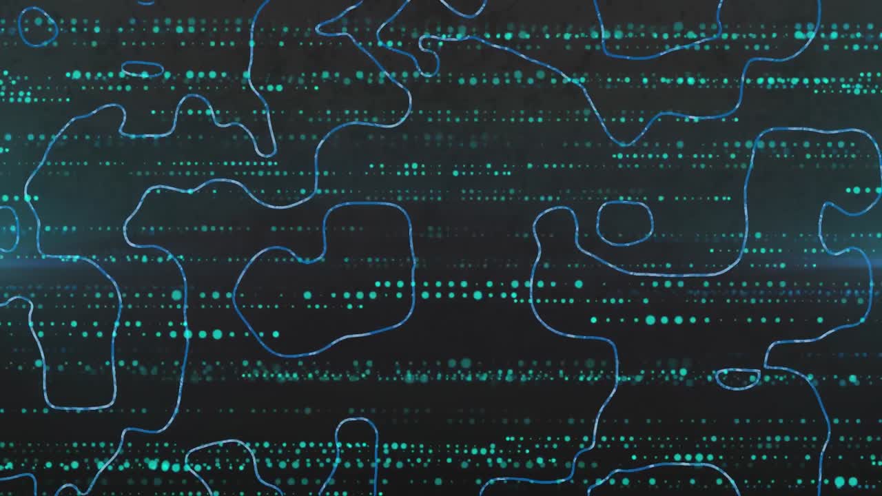 Animation of shapes and spots moving over black background