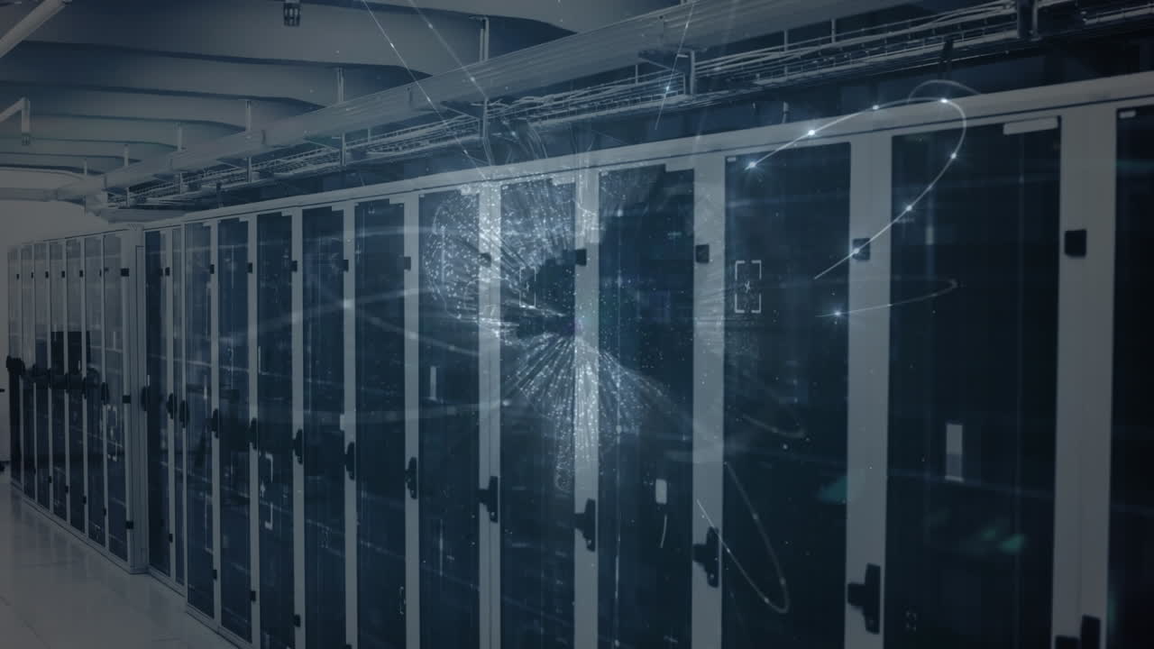 Globe of network of connection against server room