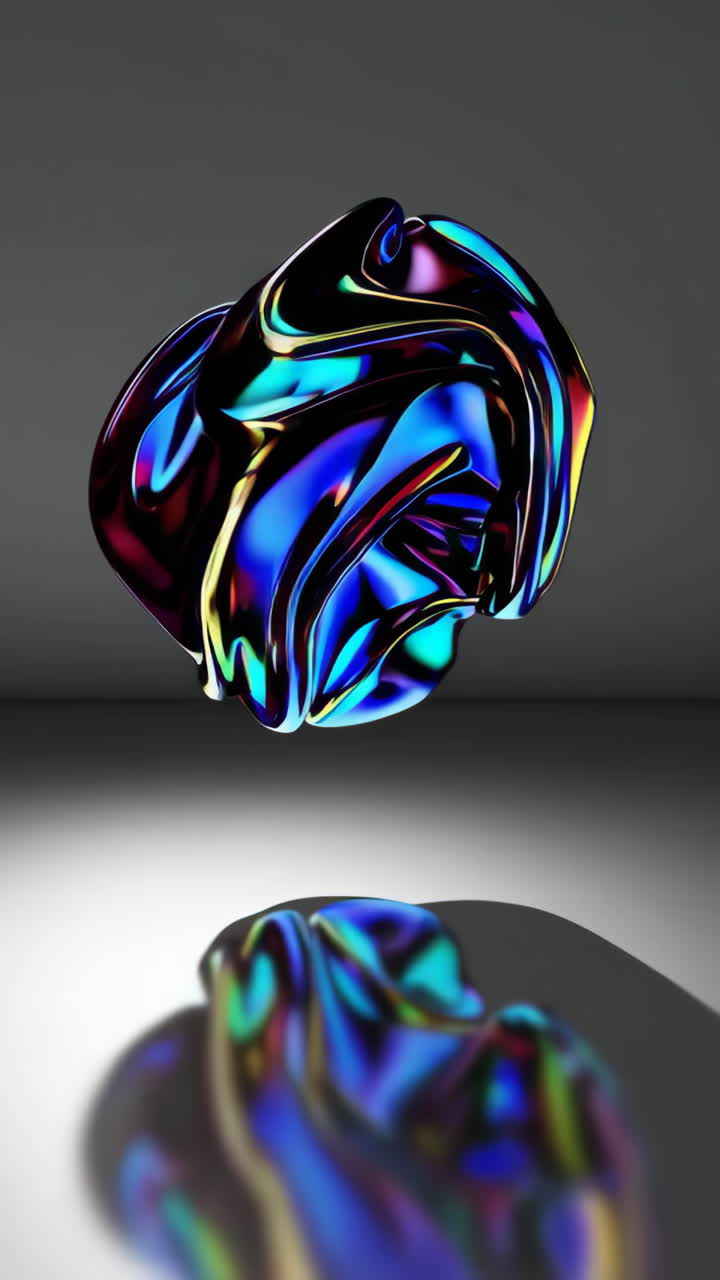 Abstract Iridescent Fluid Shape with Reflection