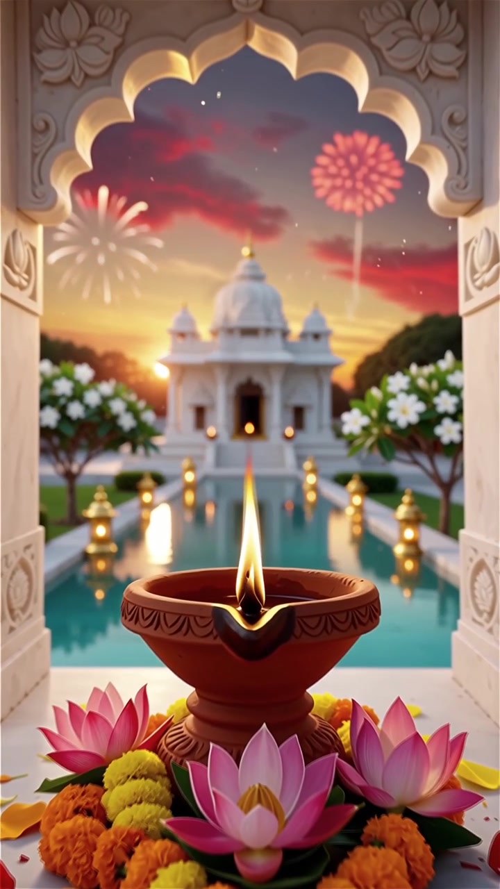 Sfondo del Festival Diwali con lanterne e decorazioni tradizionali Diyas.