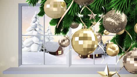 animación de la decoración navideña sobre un paisaje de invierno