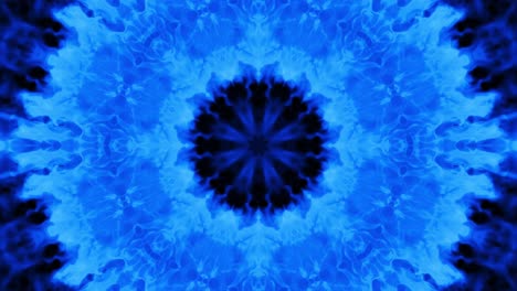 fuego con llamas azules sobre un fondo negro. llama de fuego ardiente. flujo de fuego abstracto es caleidoscopio. budismo flor de mandala, kaleido. azul ardiente brillante. fuego fuerte. campos ardientes. bucle 4k