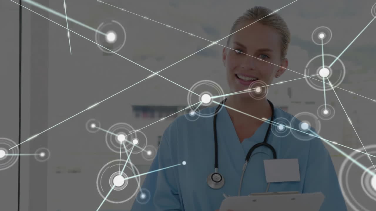 animación de la red de conexiones sobre la doctora caucásica