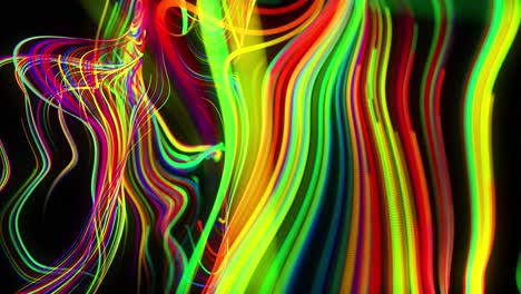 abstract background flow of glow lines. running lights particles form in 3d space glowing beautiful curved lines like ball of wires burning with neon light. beautiful looped creative background in 4k.