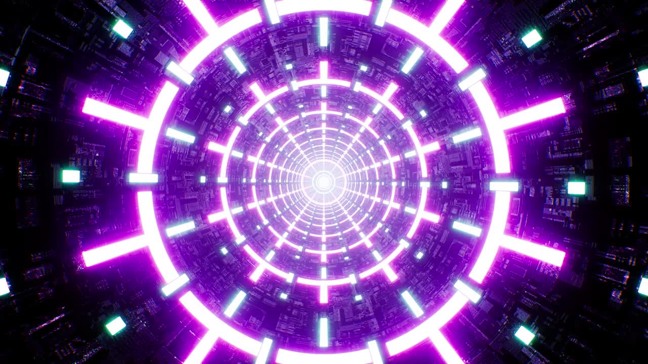 네온 기하학적 빛은 회전하는 터널 vj 루프에 있습니다.