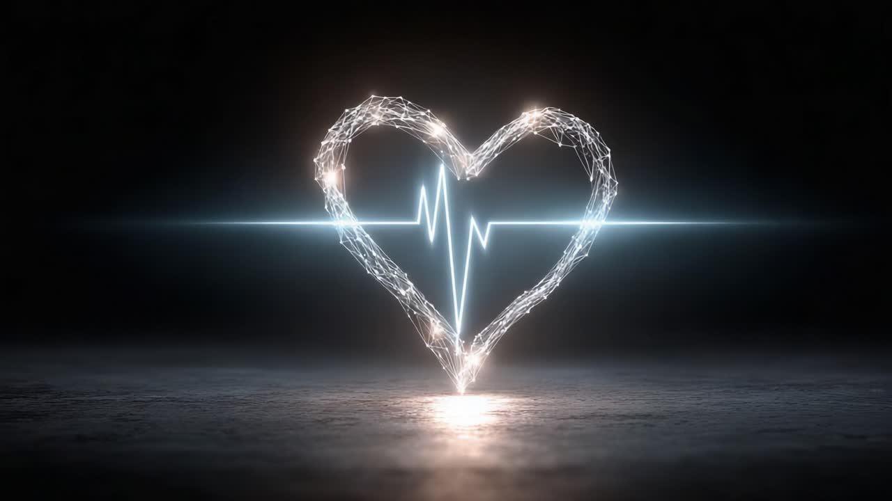 Un battito luminoso: Illuminando il legame tra amore e vita attraverso una visualizzazione scintillante del battito cardiaco in uno spazio oscuro