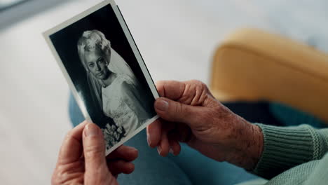 Home,-photograph-and-old-woman-with-retirement