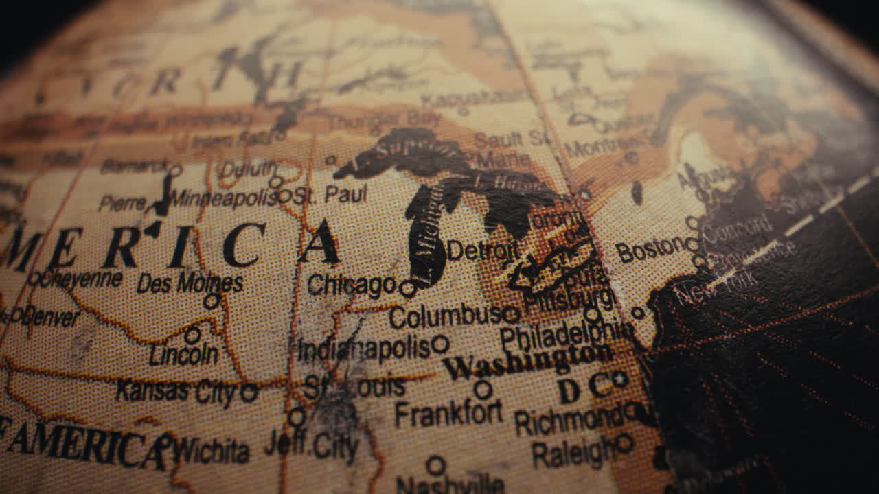 Close-up of a Vintage World Globe, Focusing on North America