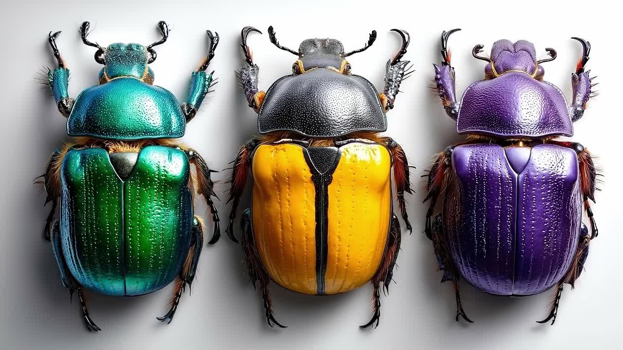 Three beetles on a white background