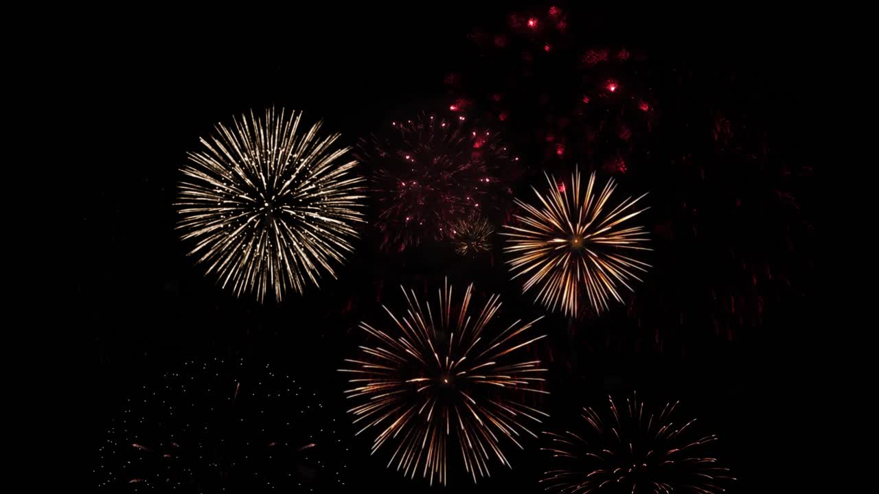 Beautiful colourful fireworks shiny display at night loop background for 4th of july festival