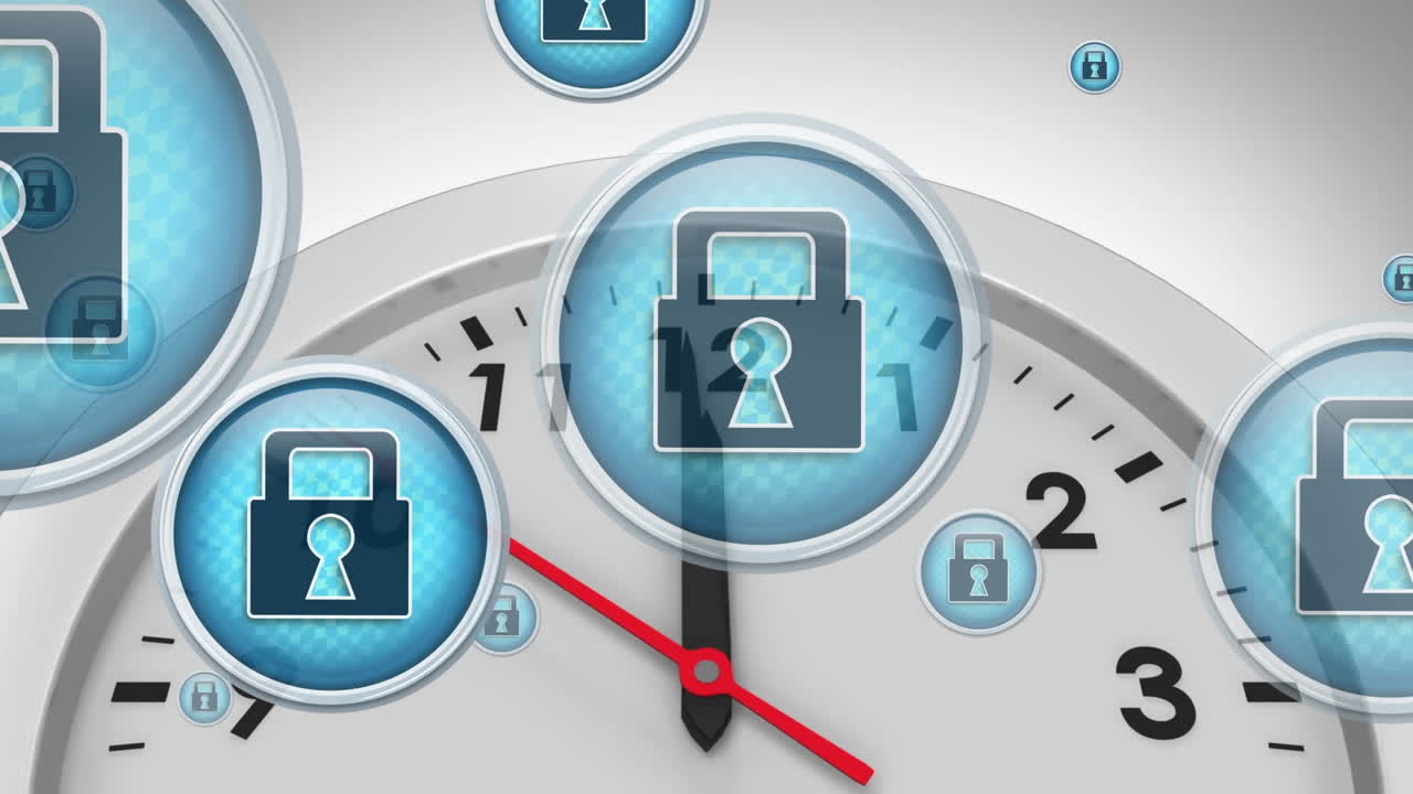 animación del candado en círculos sobre el reloj contra un fondo de gradiente