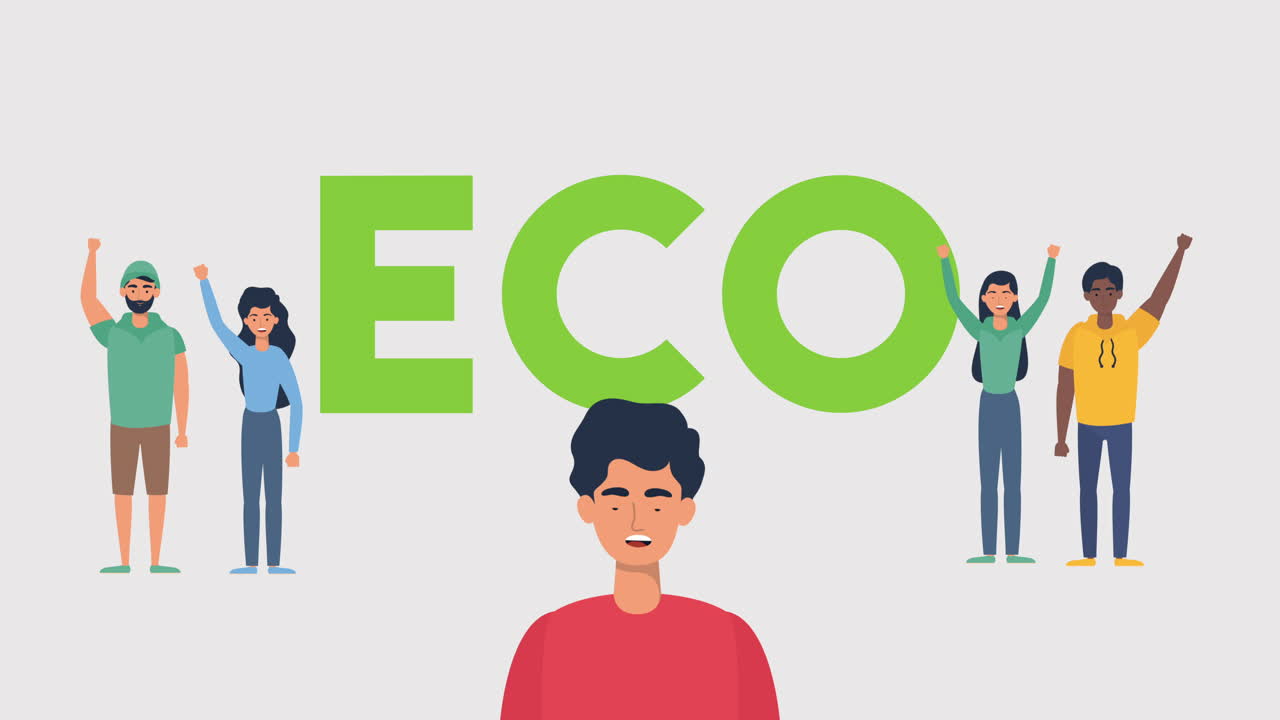 jóvenes que protestan contra los personajes ecológicos