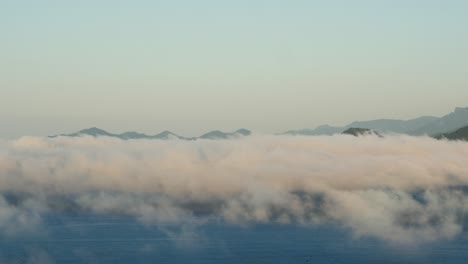 low clouds and fog over the coast of the south atlantic ocean, brazilian coast in the morning